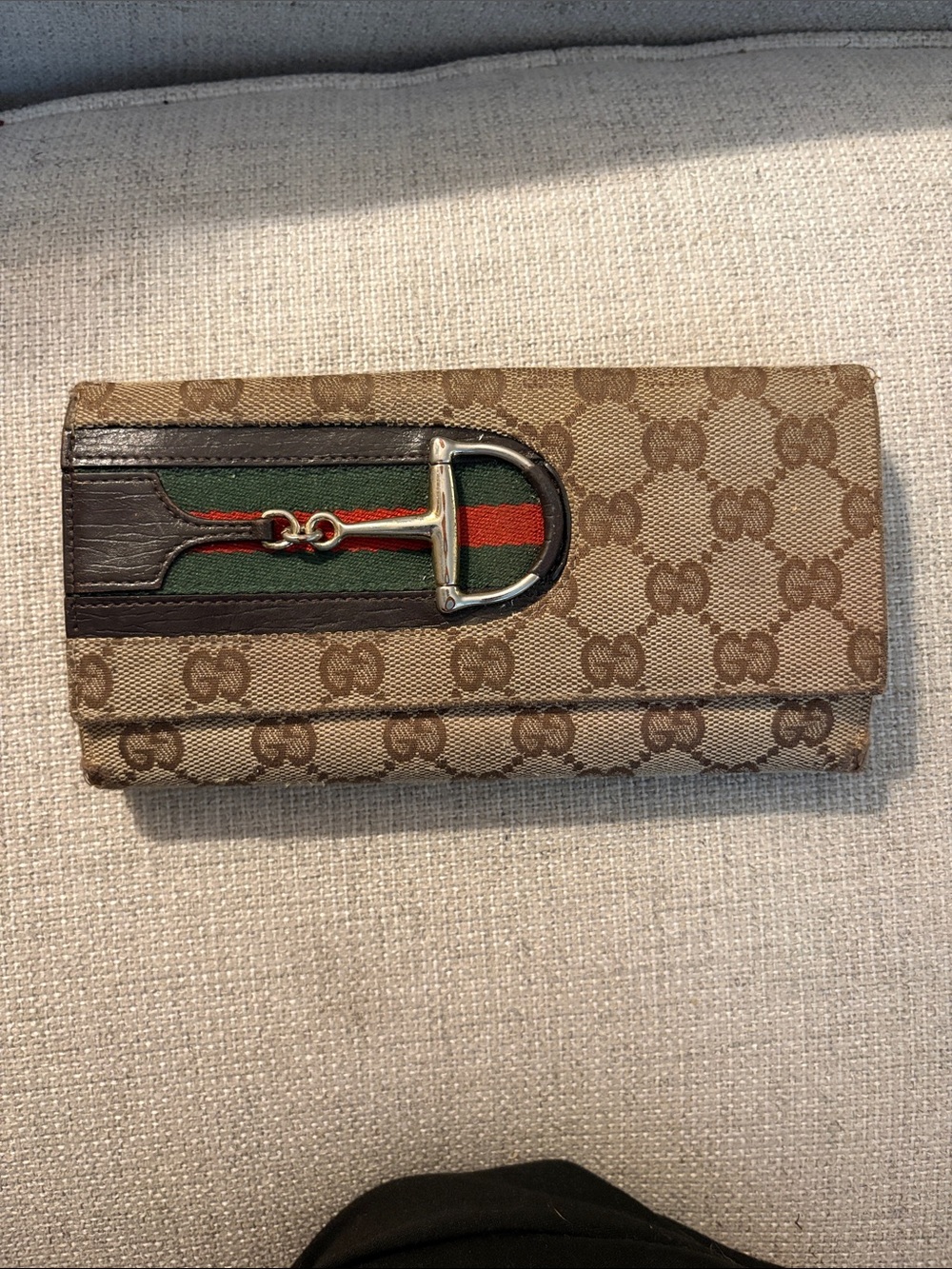 Gucci Brown GG Canvas Wallet with Green and Red Web Stripe